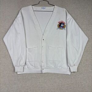 Vintage Walt Disney Mickey Mouse Cardigan Sweatshirt White Mens XL Made in USA